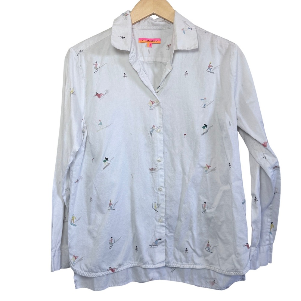 Vilagallo White Ski‎ Novelty Print Button Down Shirt Size 44 Mens